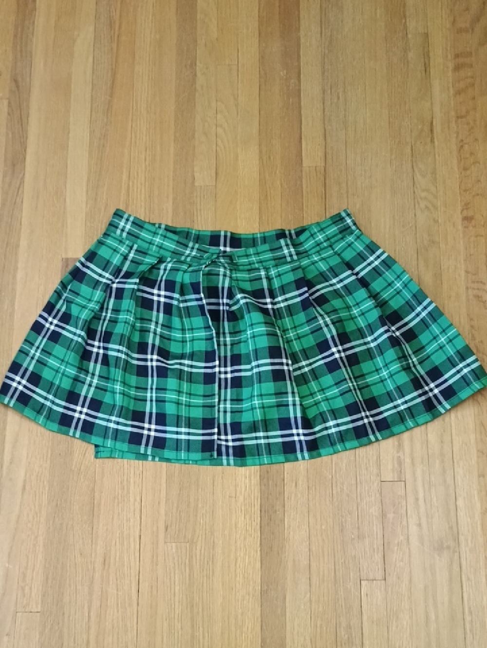 Spencer's Green and Navy Plaid Pleated Skater Mini Skirt